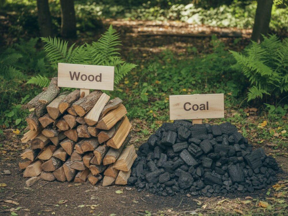 porównanie drewna i węgla
