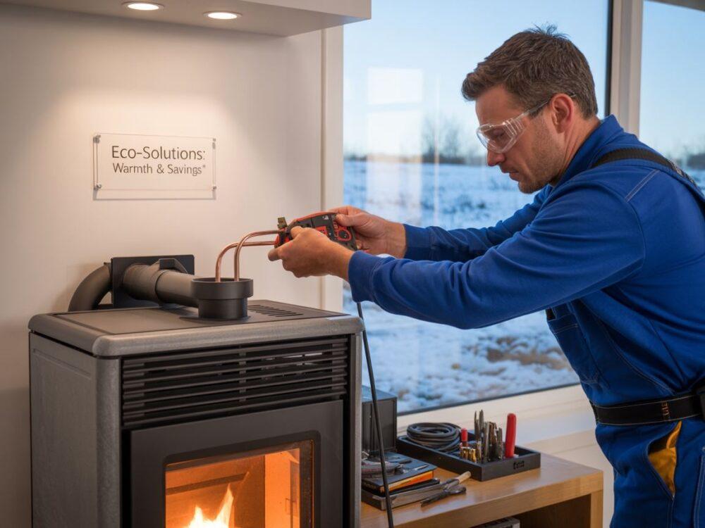 specjalista przy piecu na pellet